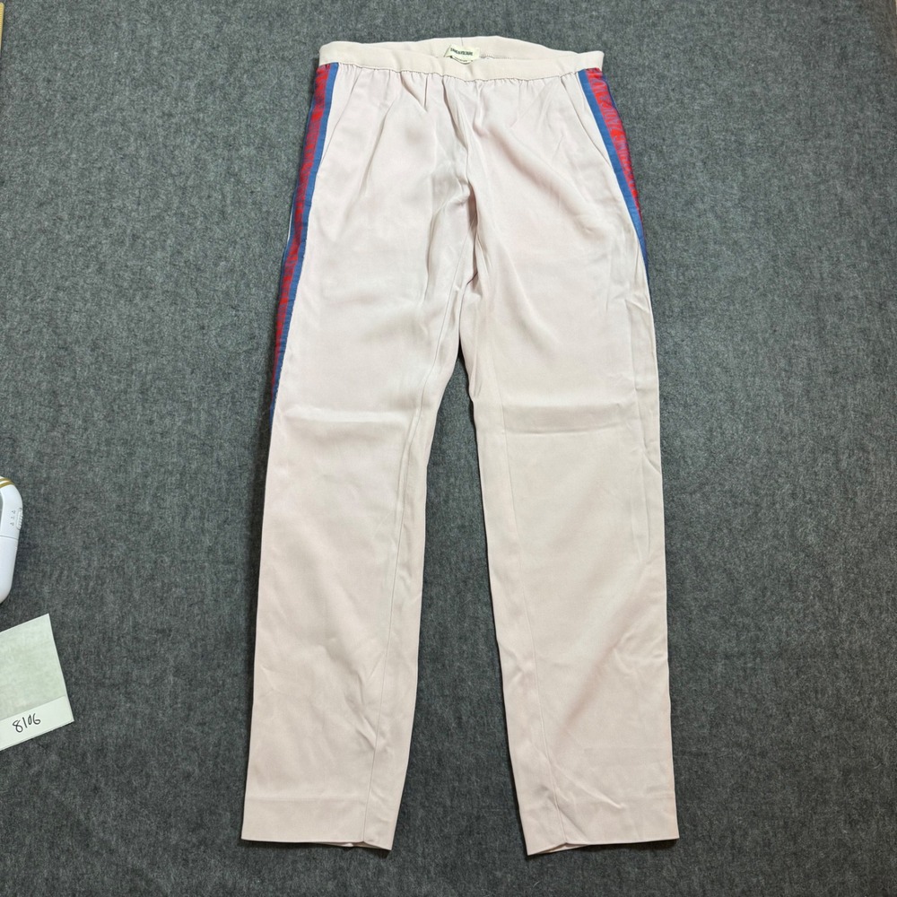 Zadig & Voltaire Paula Band Pink Trousers Girls Can Do Anything Stripe Pants 36